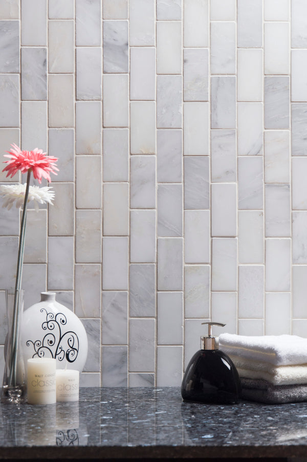 Brick Oriental White 12-in x 12-in Polished Marble Mosaic Wall Tile( 5 sq. ft. /Box )