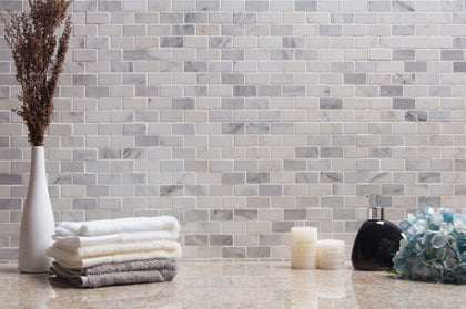 Brick Oriental White 12-in x 12-in Polished Marble Mosaic Wall Tile( 5 sq. ft. /Box )