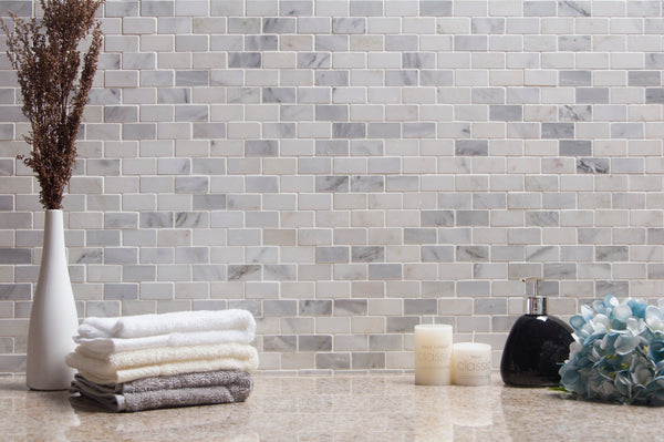 Brick Oriental White 12-in x 12-in Polished Marble Mosaic Wall Tile( 5 sq. ft. /Box )