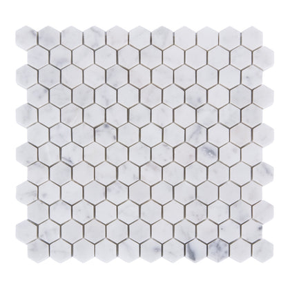 1-in Carrara White Hexagon 12-in x 11-in Polished Marble Mosaic Floor and Wall Tile( 4.6 sq. ft. /Box )
