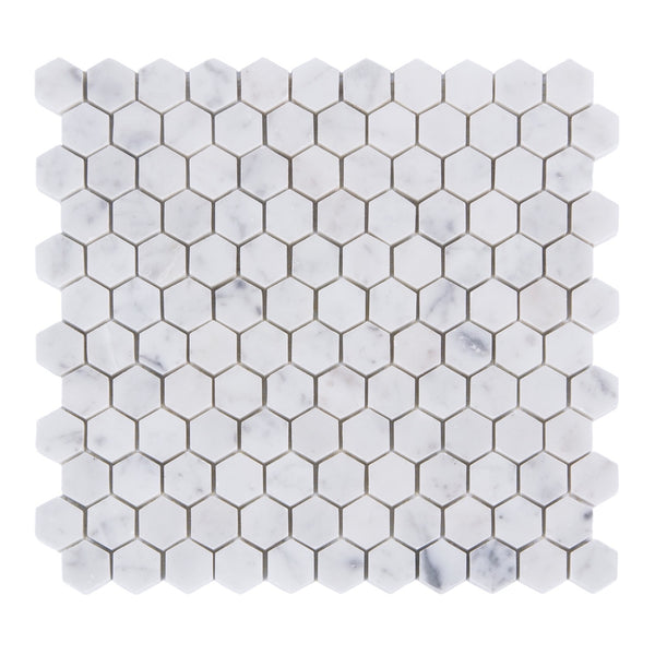 1-in Carrara White Hexagon 12-in x 11-in Polished Marble Mosaic Floor and Wall Tile(0.92-sq. ft/ Piece)