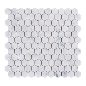 1" Carrara White Hexagon Polished Mosaic