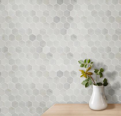 1-in Oriental White Hexagon 12-in x 11-in Polished Marble Mosaic Floor and Wall Tile( 4.6 sq. ft. /Box )