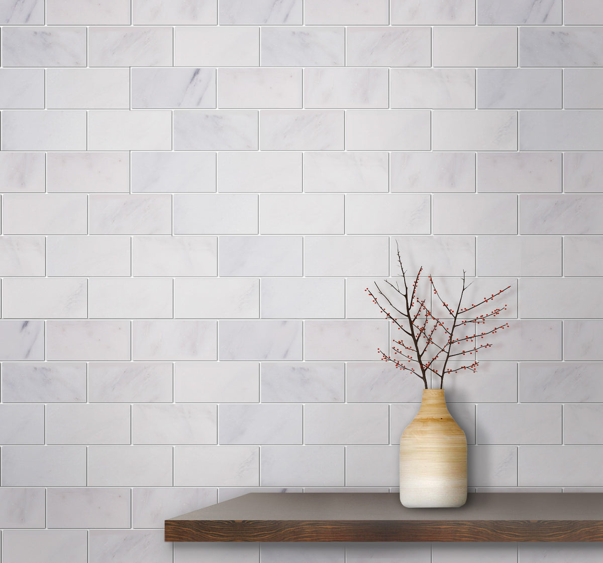 Brick Oriental White Polished Marble Mosaic Wall Tile - Sample (Product Shown is Full Size)