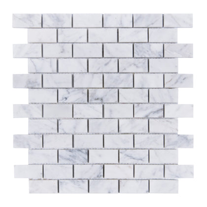 Carrara White 12-in x 11-in Polished Brick Marble Mosaic Floor and Wall Tile( 4.6 sq. ft. /Box )