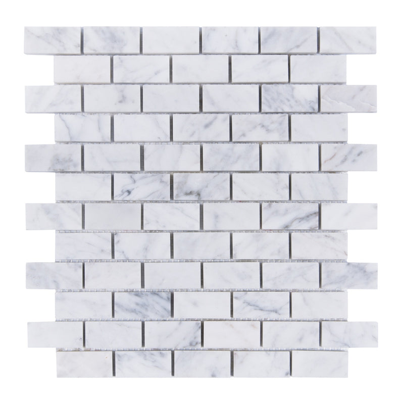 Carrara White 12-in x 11-in Polished Brick Marble Mosaic Floor and Wall Tile( 4.6 sq. ft. /Box )