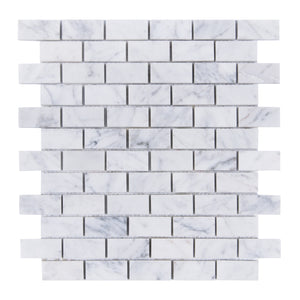 1x2 Carrara White Polished Brick Mosaic