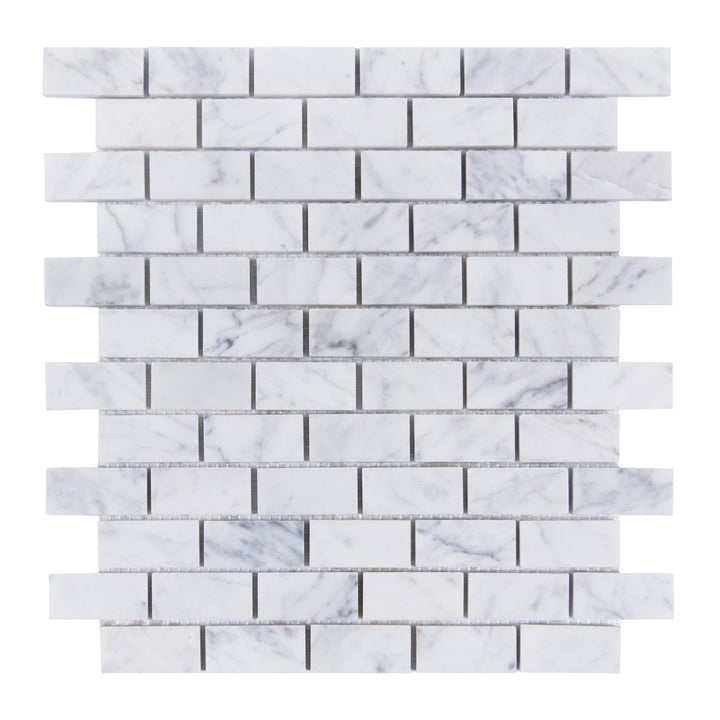 1x2 Carrara White Polished Brick Mosaic
