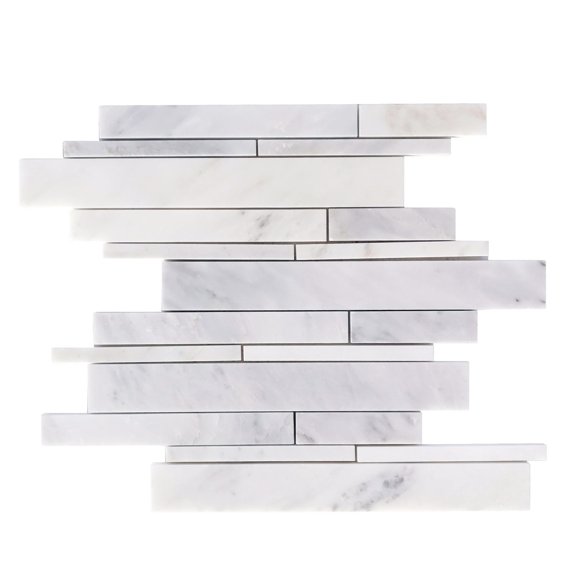 Oriental White Random Strip 12-1/2-in x 12-in Polished Marble Mosaic Wall Tile( 5.2 sq. ft. /Box )