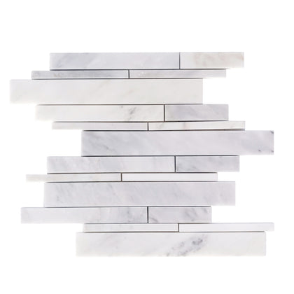 Oriental White Random Strip 12-1/2-in x 12-in Polished Marble Mosaic Wall Tile( 5.2 sq. ft. /Box )