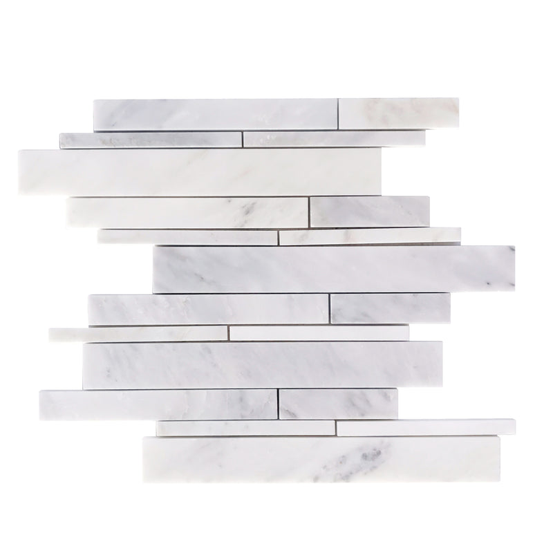 Oriental White Random Strip 12-1/2-in x 12-in Polished Marble Mosaic Wall Tile( 5.2 sq. ft. /Box )
