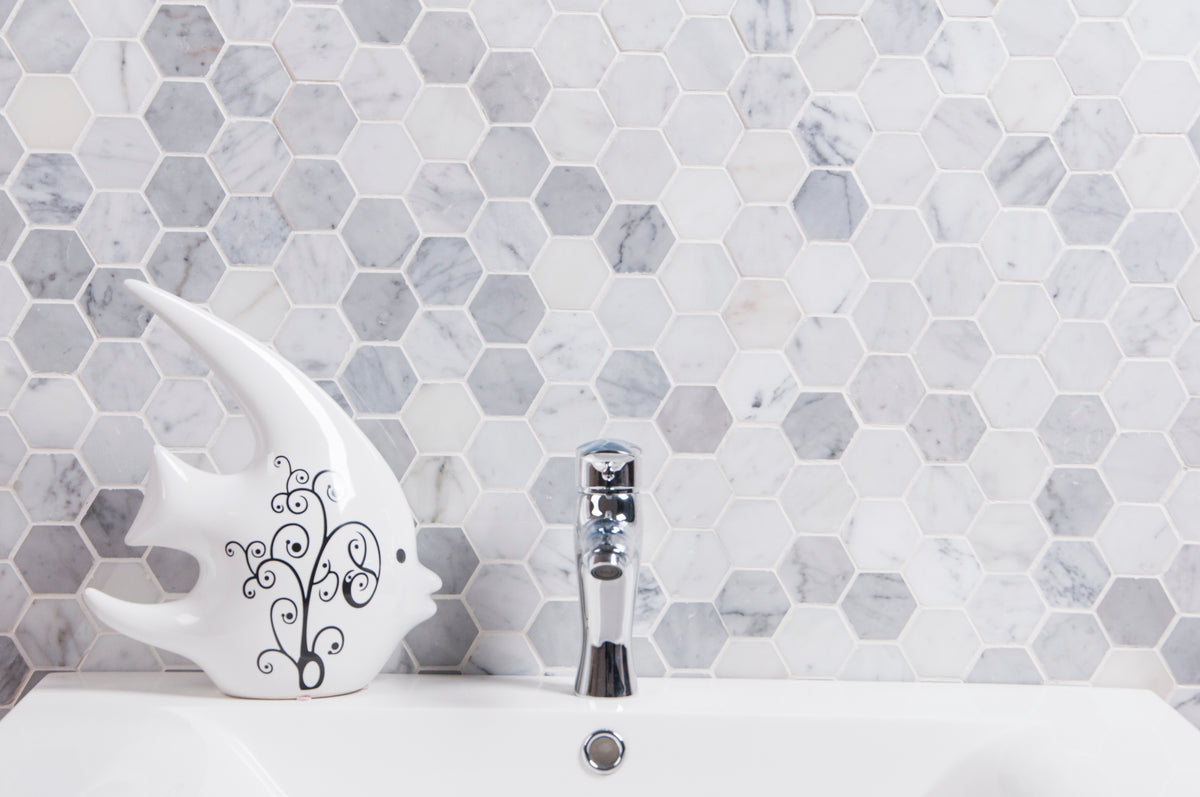 2-in Oriental White Hexagon Polished Marble Mosaic Floor and Wall Tile - Sample (Product Shown is Full Size)