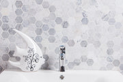 2-in Oriental White Hexagon 12-in x 12-in Polished Marble Mosaic Floor and Wall Tile( 5 sq. ft. /Box )