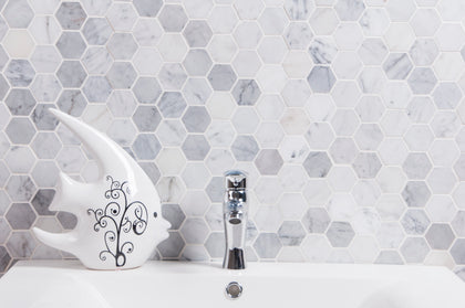 2-in Oriental White Hexagon 12-in x 12-in Polished Marble Mosaic Floor and Wall Tile( 5 sq. ft. /Box )