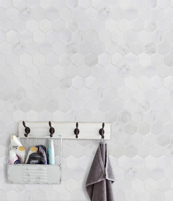 2-in Oriental White Hexagon 12-in x 12-in Honed Marble Mosaic Floor and Wall Tile ( 5 sq. ft. /Box )