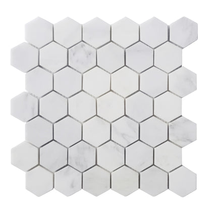 2-in Oriental White Hexagon 12-in x 12-in Honed Marble Mosaic Floor and Wall Tile ( 5 sq. ft. /Box )