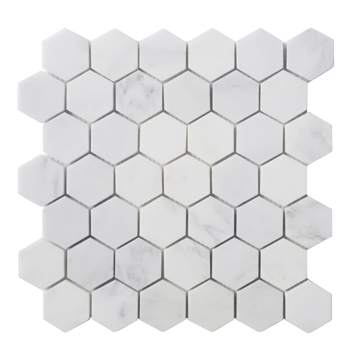 2-in Oriental White Hexagon 12-in x 12-in Polished Marble Mosaic Floor and Wall Tile( 5 sq. ft. /Box )