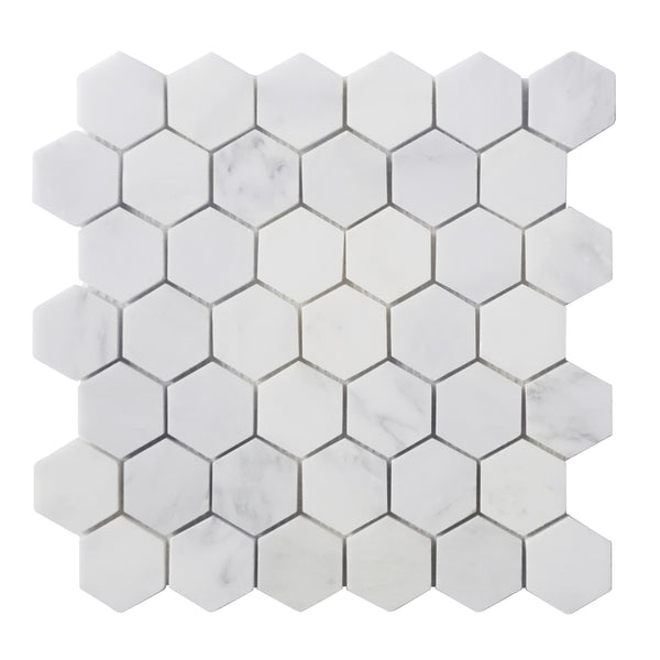 2-in Oriental White Hexagon 12-in x 12-in Polished Marble Mosaic Floor and Wall Tile(1-sq. ft/ Piece)