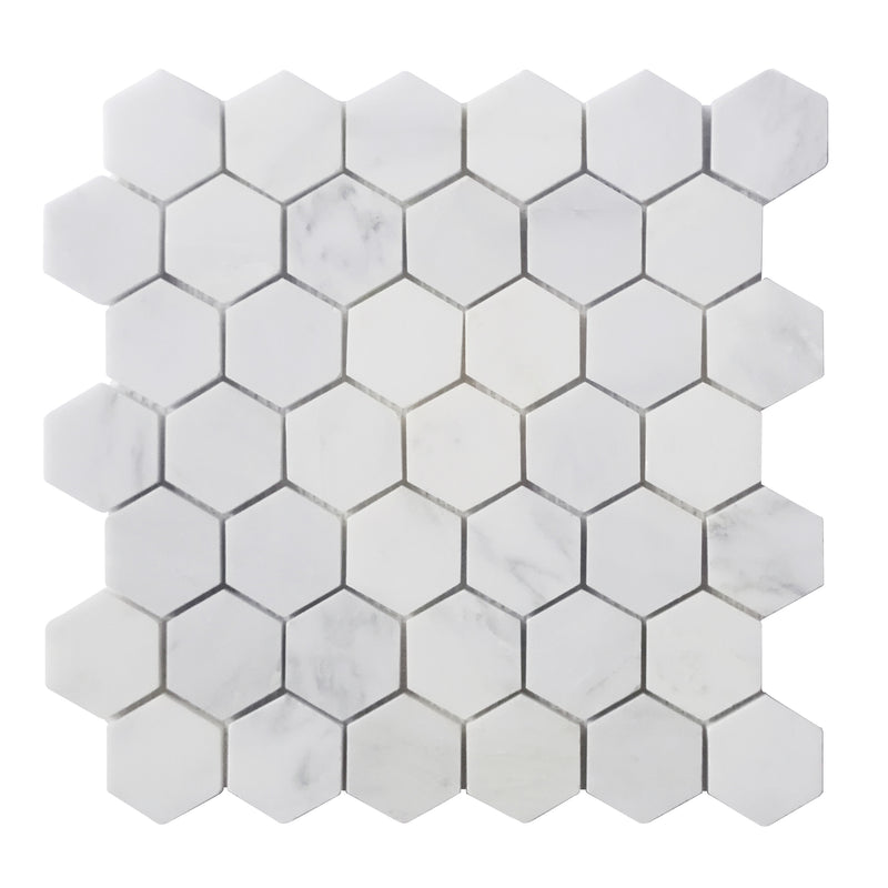 2-in Oriental White Hexagon 12-in x 12-in Polished Marble Mosaic Floor and Wall Tile( 5 sq. ft. /Box )