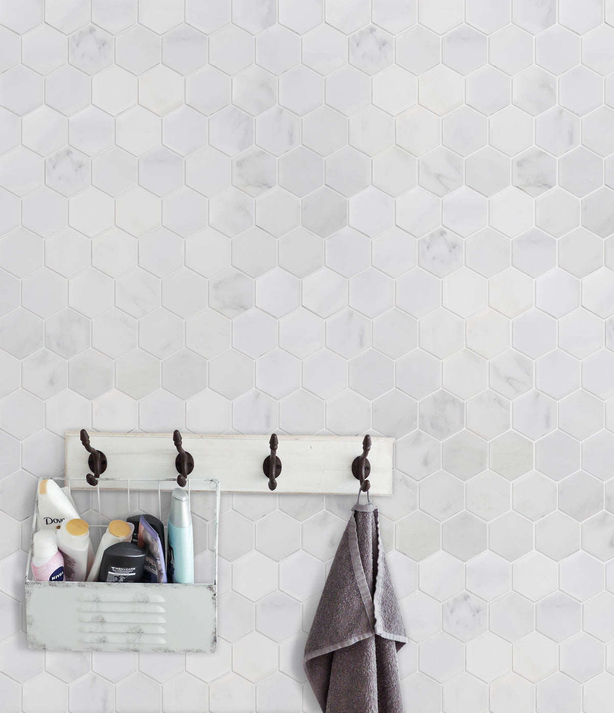 2-in Oriental White Hexagon Polished Marble Mosaic Floor and Wall Tile - Sample (Product Shown is Full Size)