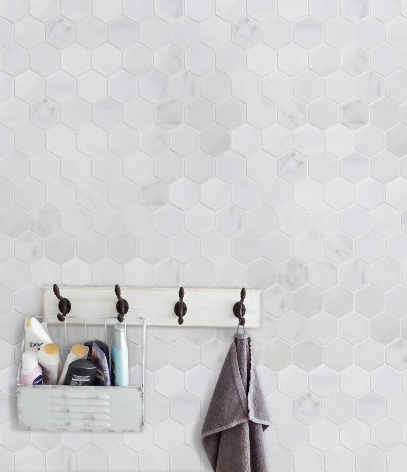 2-in Oriental White Hexagon Polished Marble Mosaic Floor and Wall Tile - Sample (Product Shown is Full Size)