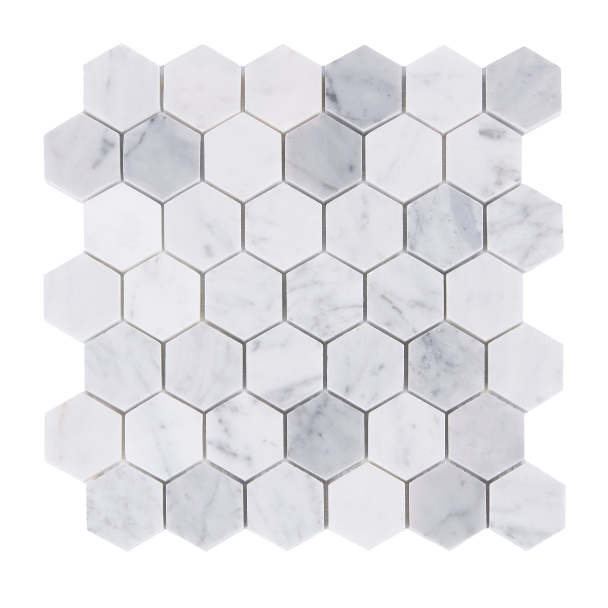2-in Carrara White Hexagon 12-in x 12-in Honed Marble Mosaic Floor and Wall Tile( 5 sq. ft. /Box )