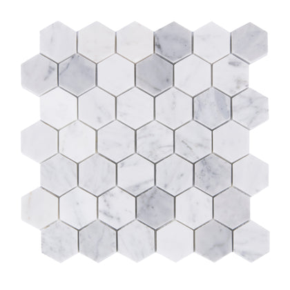 2-in Carrara White Hexagon 12-in x 12-in Honed Marble Mosaic Floor and Wall Tile( 5 sq. ft. /Box )