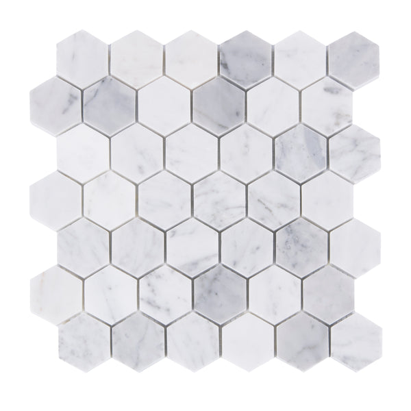 2-in Carrara White Hexagon 12-in x 12-in Honed Marble Mosaic Floor and Wall Tile(1-sq. ft/ Piece)
