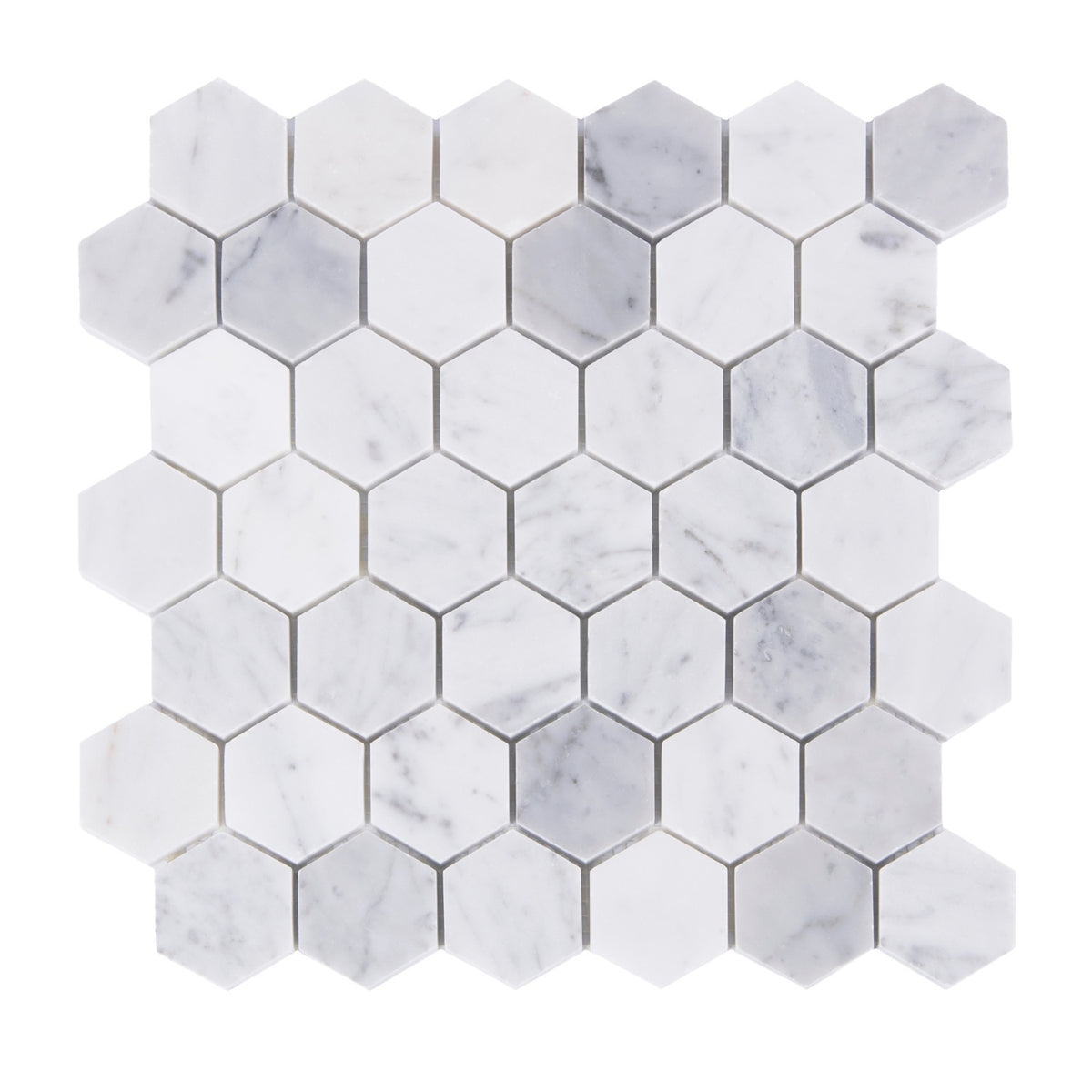 2-in Carrara White Hexagon 12-in x 12-in Polished Marble Mosaic Floor and Wall Tile( 5 sq. ft. /Box )