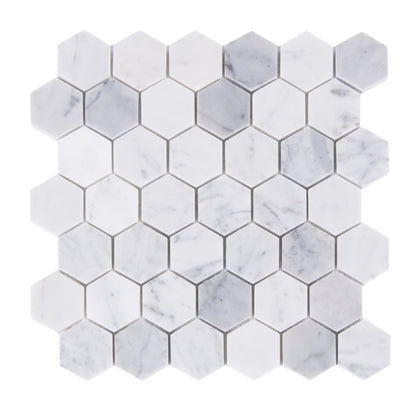2-in Carrara White Hexagon 12-in x 12-in Polished Marble Mosaic Floor and Wall Tile( 5 sq. ft. /Box )