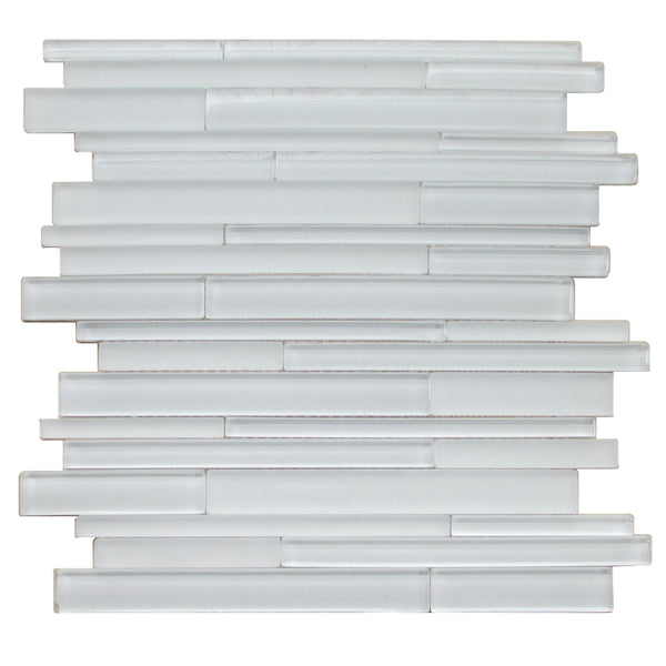 Sample piece of Ice Glass Mix 6x18 Random Strip Decorative Mosaic Tile – elegant icy glass mosaic with mixed textures.