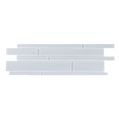 Single 6x18 inch Ice Glass Mix Random Strip Decorative Mosaic Wall Tile – clear and frosted glass strips in an icy blend, 0.75 sq. ft per piece.