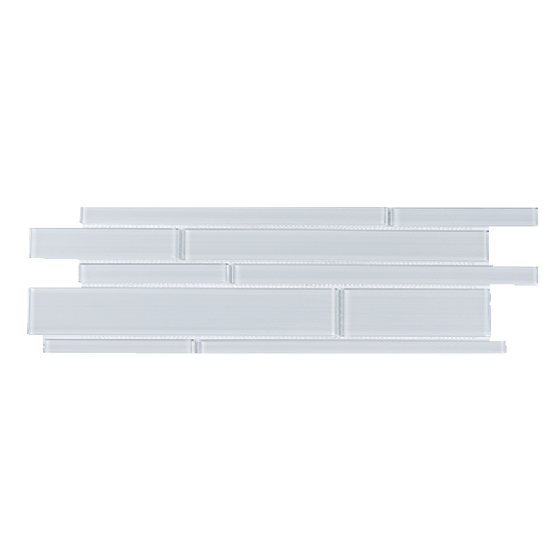 Single 6x18 inch Ice Glass Mix Random Strip Decorative Mosaic Wall Tile – clear and frosted glass strips in an icy blend, 0.75 sq. ft per piece.