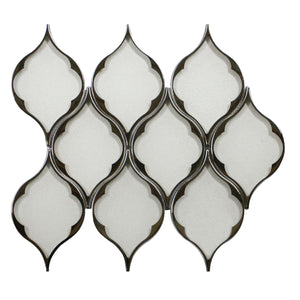 Feathered Lantern Pattern Silver Glass Mosaic with Silver Trim