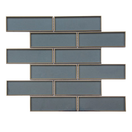 Dark Blue Glass Mosaic with Silver Trim 12-in x 12-in Glass Mosaic Wall Tile( 10 sq. ft. /Box )