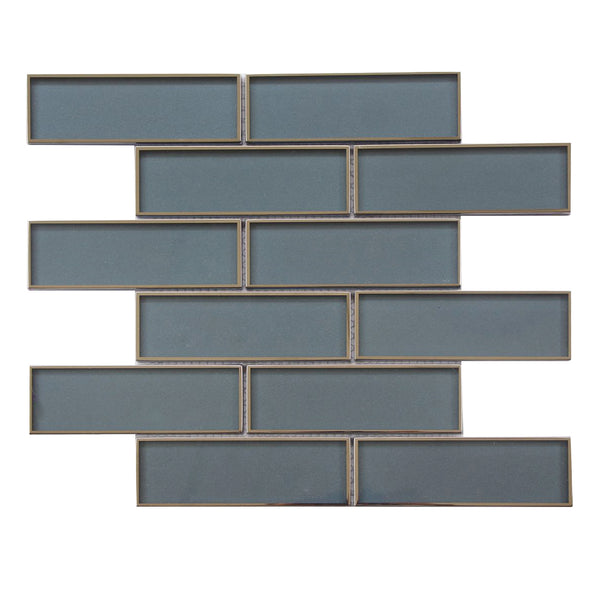 Dark Blue Glass Mosaic with Silver Trim 12-in x 12-in Glass Mosaic Wall Tile(1-sq. ft/ Piece)