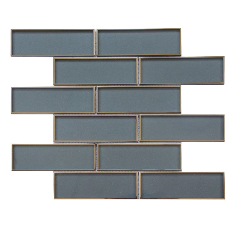 Dark Blue Glass Mosaic with Silver Trim 12-in x 12-in Glass Mosaic Wall Tile( 10 sq. ft. /Box )