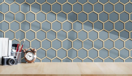 3-in Hexagon Dark Blue Glass with Silver Edge Glass Mosaic Wall Tile - Sample (Product Shown is Full Size)