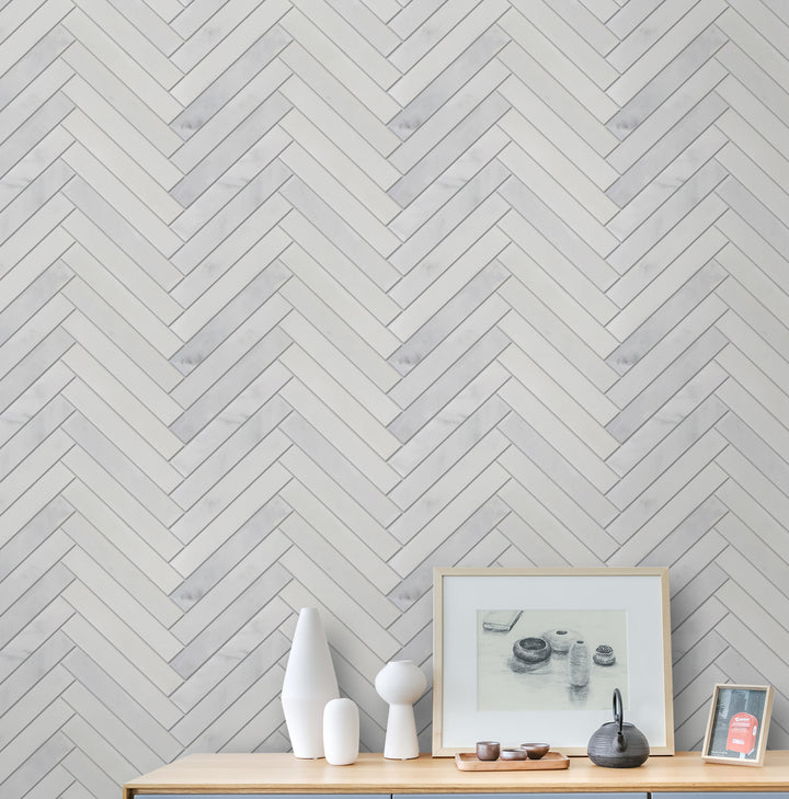 1X6 Oriental White Polished Herringbone