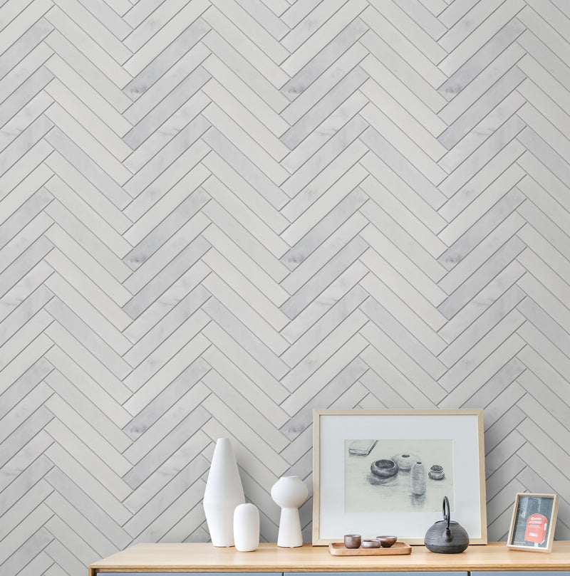 Oriental White 17-in x 10-in Honed Herringbone Marble Mosaic Floor and Wall Tile( 5.67 sq. ft. /Box )