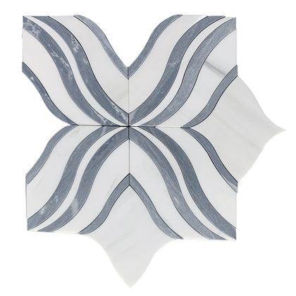 Lily - Thassos White & Palissandro Marble 12-in x 12-in Waterjet Mosaic Floor and Wall Tile( 5 sq. ft. /Box )