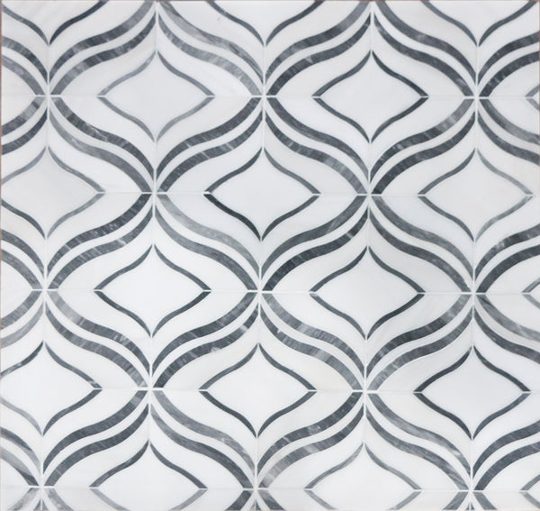 Lily - Thassos White & Palissandro Marble 12-in x 12-in Waterjet Mosaic Floor and Wall Tile( 5 sq. ft. /Box )