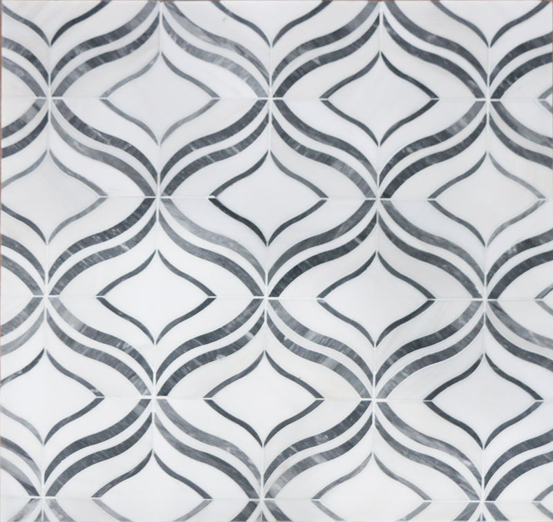 Lily - Thassos White & Palissandro Marble 12-in x 12-in Waterjet Mosaic Floor and Wall Tile( 5 sq. ft. /Box )