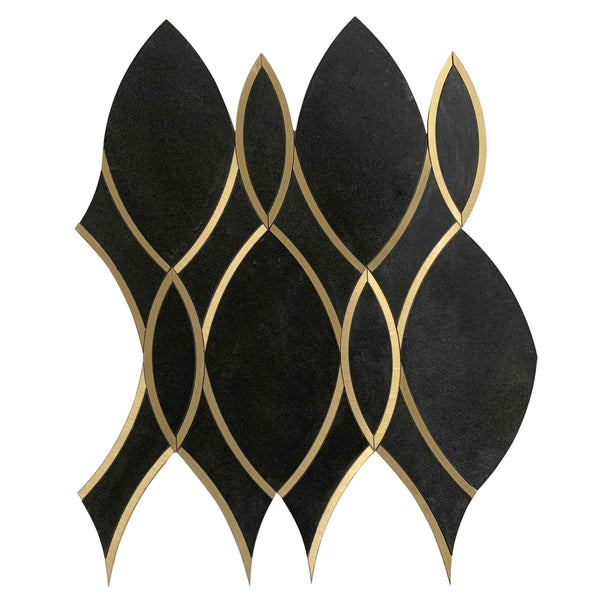 Gold Ribbons Black Porcelain with Gold Metal Accent 12-in x 14-in Waterjet Mosaic Floor and Wall Tile(1.16-sq. ft/ Piece)