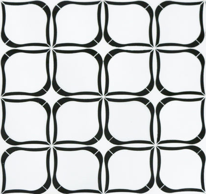 Tulip Pattern Thassos & Black Marble 12-in x 12-in Waterjet Mosaic Floor and Wall Tile( 5 sq. ft. /Box )