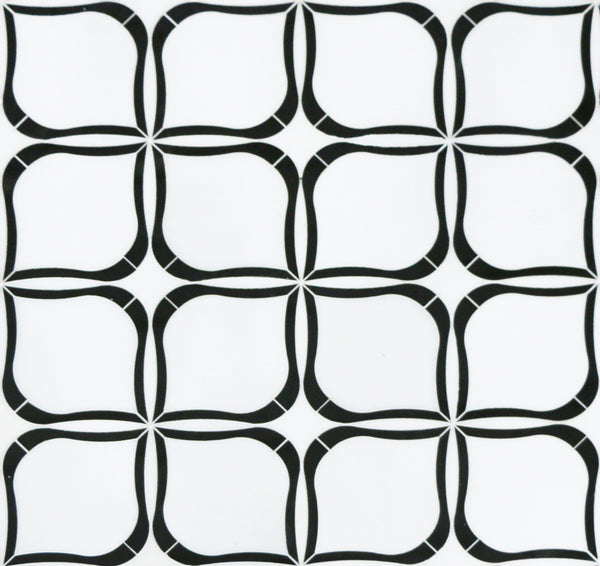 Tulip Pattern Thassos & Black Marble 12-in x 12-in Waterjet Mosaic Floor and Wall Tile( 5 sq. ft. /Box )