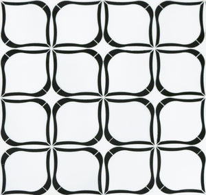 Tulip Pattern Thassos & Black Marble Waterjet