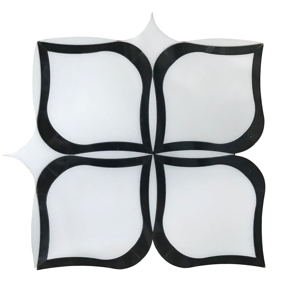 Tulip Pattern Thassos & Black Marble 12-in x 12-in Waterjet Mosaic Floor and Wall Tile( 5 sq. ft. /Box )