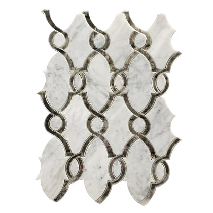 Carrara White & Antique Mirror 12-in x 12-in Waterjet Mosaic Wall Tile( 5 sq. ft. /Box )