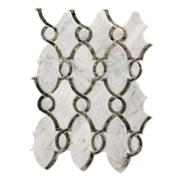 Carrara White & Antique Mirror 12-in x 12-in Waterjet Mosaic Floor and Wall Tile(1-sq. ft/ Piece)